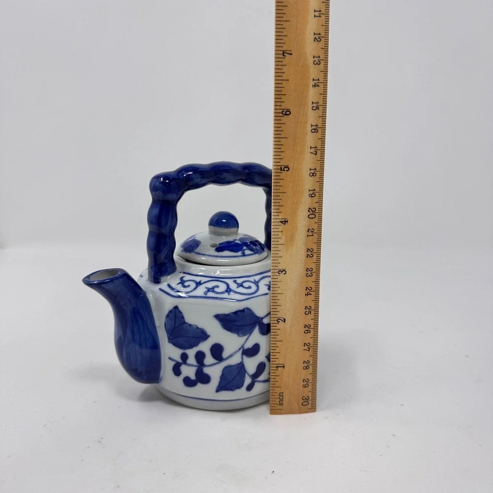 Blue and White Porcelain Teapot Floral Vine Design China Decorative Small